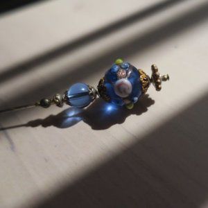 Murano Glass Bead Hairpin or Brooch, Blue